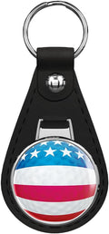USA Flag Golf Ball Black Leather Key Chain Keychain Silver Ring