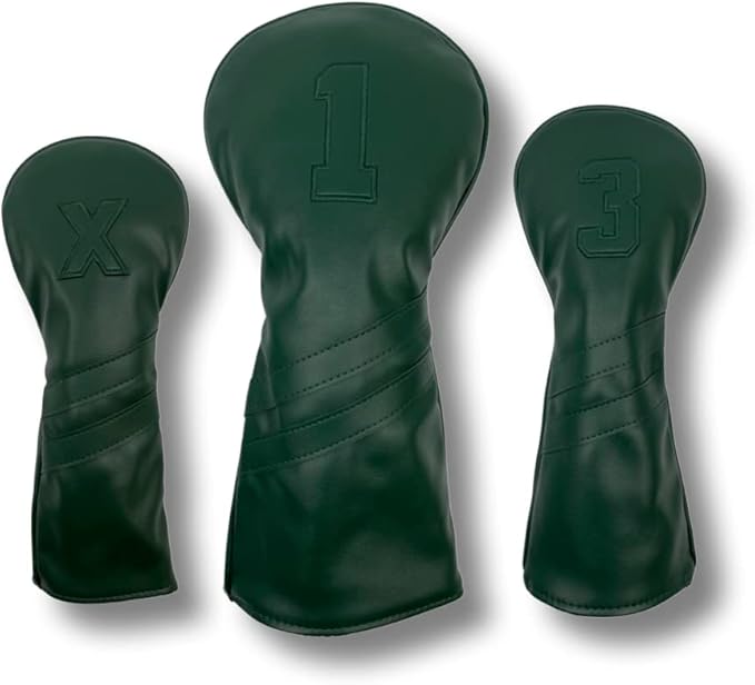 Vintage Golf Club Head Covers – 3 Pack Set – Premium Classic PU Leather – Fits Drivers, Fairway Woods, Hybrids – Durable, Stylish Protection