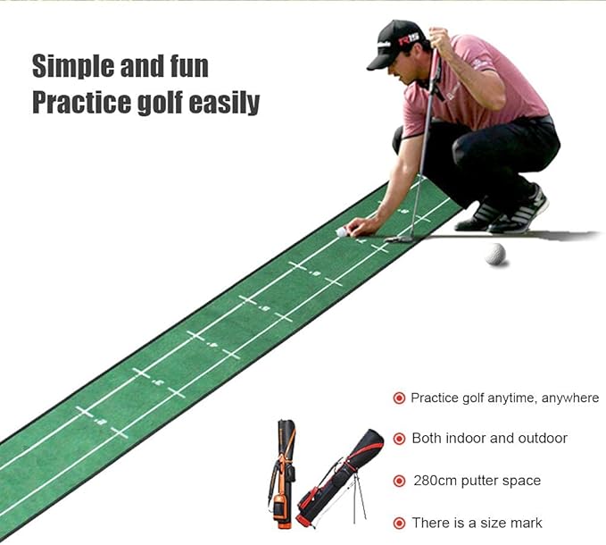 Putting Practice Green Mat Durable Portable for Indoor Outdoor Office Party Backyard Use 280x30cm