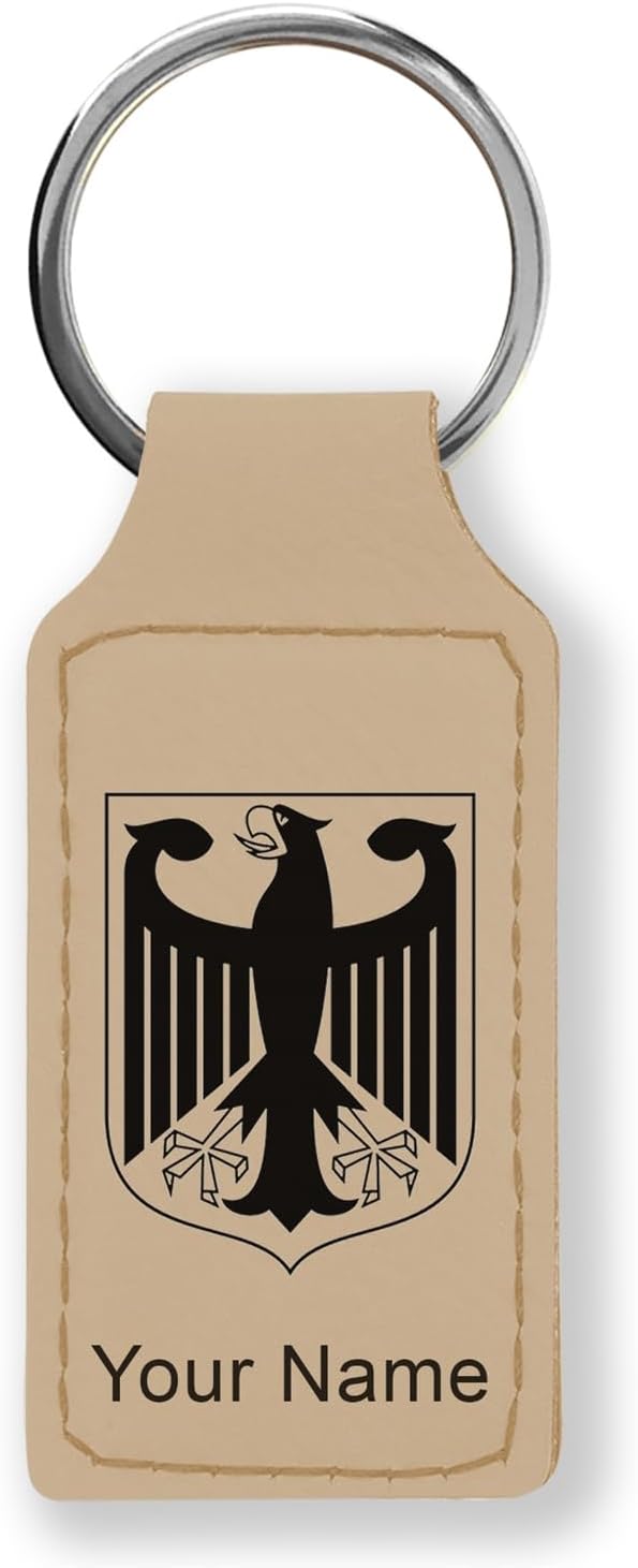 LaserGram Rectangle Keychain, Coat of Arms Germany, Personalized Engraving Included (Beige)