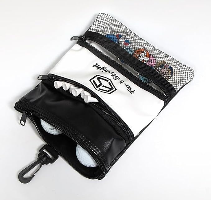 FAR&STRAIGHT Multifunctional Golf Accessories Pouch – 3 Zippered Compartments for Golf Tees, Balls, Markers & Personal Items | Clip-On Bag for Easy Attachment to Golf Bags