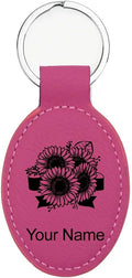 LaserGram Oval Keychain, Sunflowers, Personalized Engraving Included