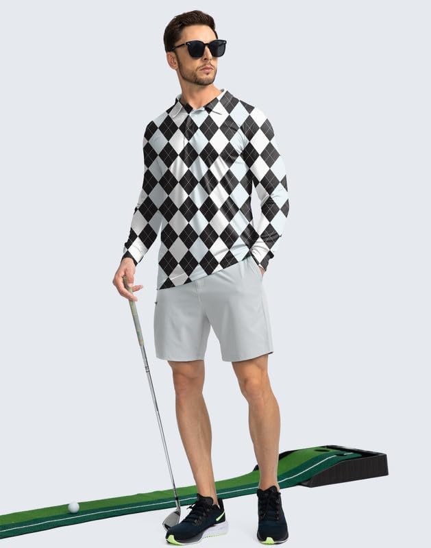 Men's Polo Shirt Long Sleeve Golf Shirts Lightweight UPF 50+ Sun Protection Cool Shirts for Men Work Fishing Outdoor