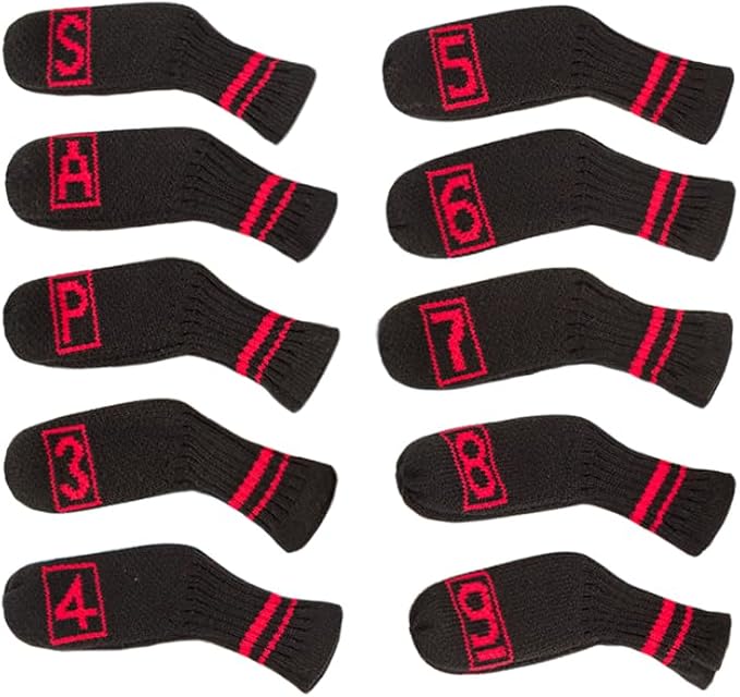 Scott Edward 10 Pcs Golf Club Head Covers for Irons Cuteness Basically Socks Shape Washable Durable Golf Club Head Protector Double Sided Knit Suitable for Most Brands