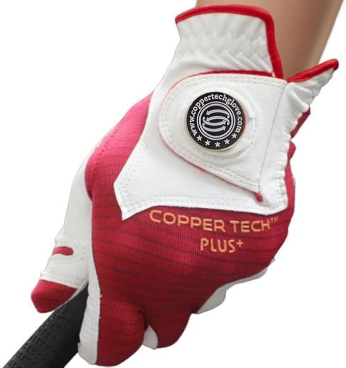 Men's 1-Pack Right and Left Handed Golfers Golf Glove – Advanced Compression for Muscle Support, Joint Relief Gloves – White/Red