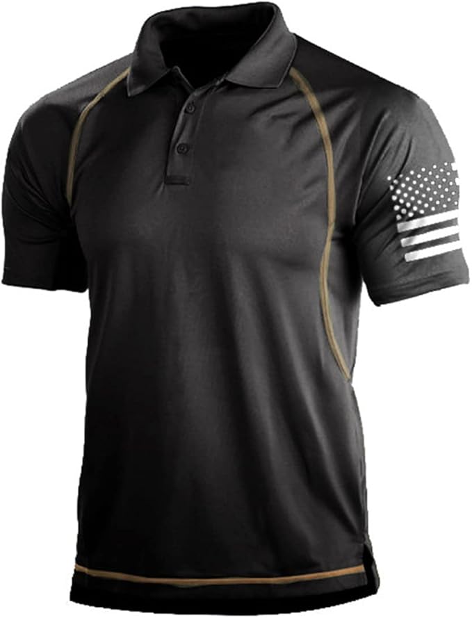 HARGLESMAN Men's 1776 Independence Day American Flag Short Sleeve Polo Golft Shirt(S-3XL)