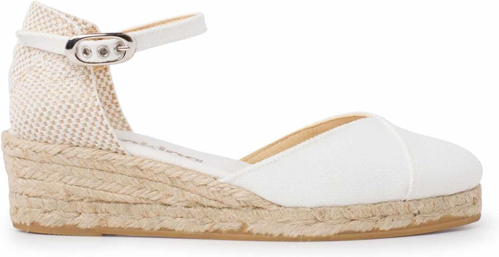 Girona Authentic Spanish Espadrille Wedge Sandals for Women - Sustainable, Eco Friendly, Vegan Shoes. Classic Style, Organic Cotton Canvas Upper, Comfy Insole, Jute Midsole, Rubber Sole. Made in Spain