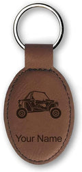 LaserGram Oval Keychain, Off Road Racer, Personalized Engraving Included (Dark Brown)