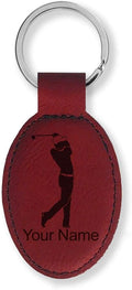 LaserGram Oval Keychain, Golfer Golfing, Personalized Engraving Included (Burgundy)