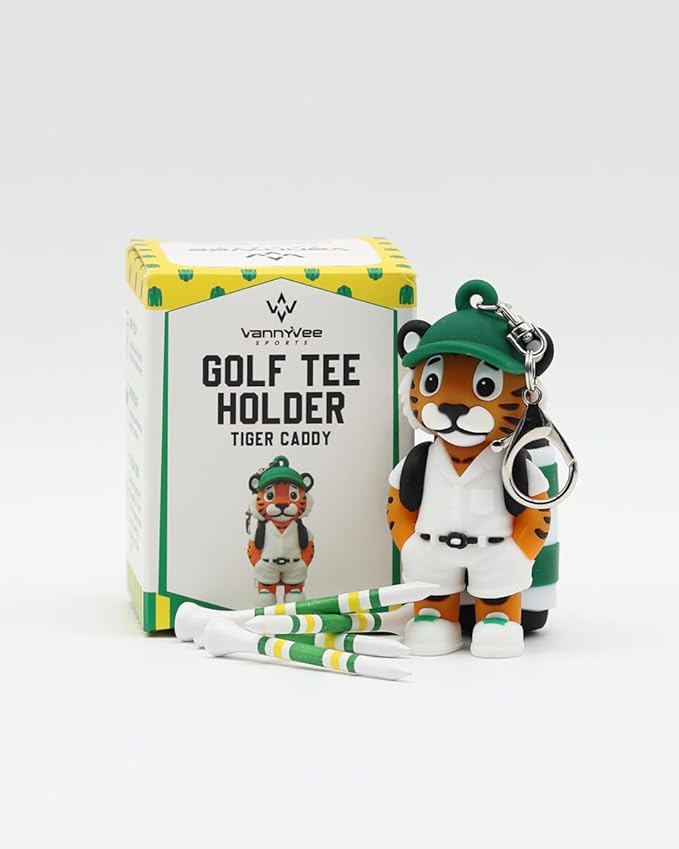 Tiger Caddy Golf Tee Holder, Includes 8 Golf Tees, Fun Golf Accessories for Men and Women, Stylish Golf Bag Accessory and Golf Gift