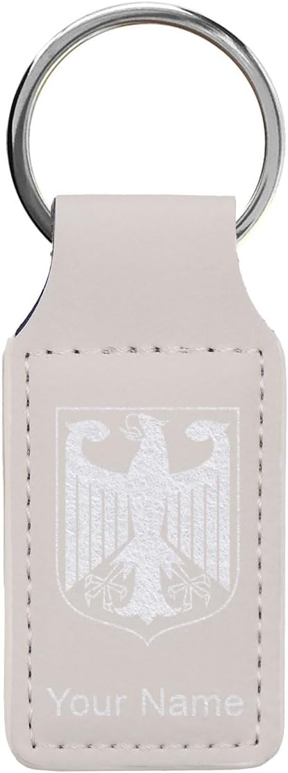LaserGram Rectangle Keychain, Coat of Arms Germany, Personalized Engraving Included (White with Silver)