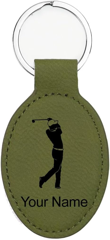 LaserGram Oval Keychain, Golfer Golfing, Personalized Engraving Included (Camo Green)