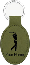 LaserGram Oval Keychain, Golfer Golfing, Personalized Engraving Included (Camo Green)