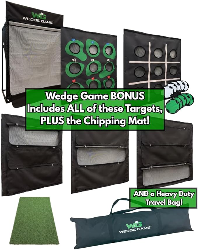 Large Premium Golf Short Game Practice Indoor/Outdoor Chipping and Pitching Net with True Auto Ball Return, 9 Holes of Golf, Tic-Tac-Toe and More!