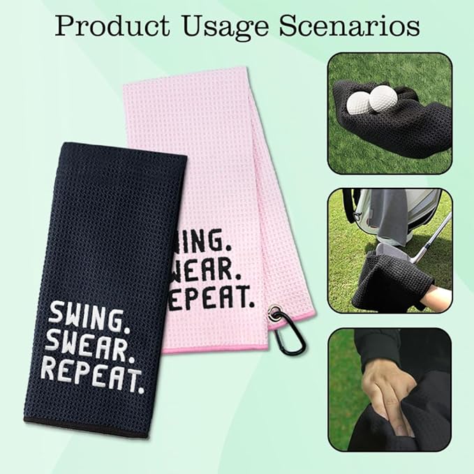 DYJYBMY Swing Swear Repeat Funny Embroidered Golf Towel Set, Wedding Anniversary Towel Gifts, Valentine's Day Birthday Gifts for Her Him Couple Wife, Golf Accessories Gifts for Women Men Golf Lover