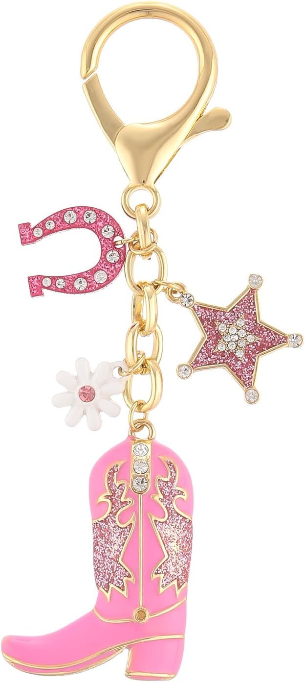 Madison Tyler Western Cowboy Boots Cherry Bow Bubble Tea Strawberry Cute Keychain | Bag Charms for Handbags Purse Charms