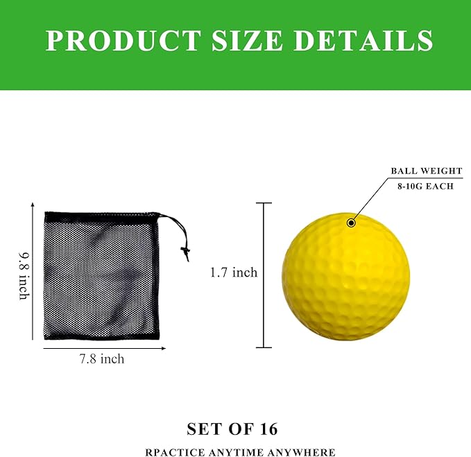 Foam Golf Practice Balls 16 or 54 Pack Soft Limited Flight Golf Balls, Perfect for Indoor and Backyard Swing Practice!…