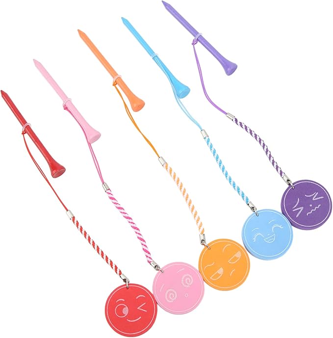 5Pcs 3 1/4 Inch Golf Wooden Tees with Anti Loss Rope Magnetic EVA Foam Multi Color Expression Pattern