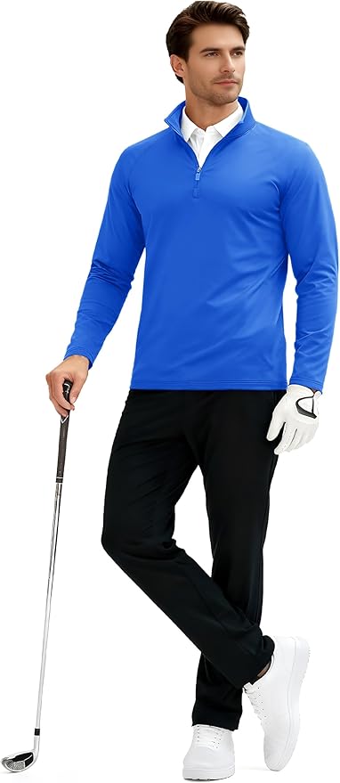TACVASEN Men's Quarter Zip Pullover Fleece Lined Thermal Long Sleeve Golf Shirt 1/4 Zip Warm Winter Sweatshirts
