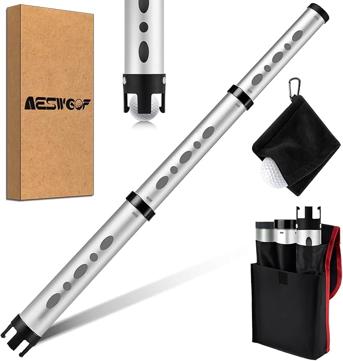 Golf Ball Retriever & Picker Upper Tube with Carry Bag, Ball Towel & Twist-On Caps, Durable Aluminum Alloy, Holds 24 Balls