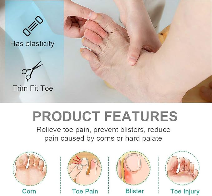 Povihome Toe Sleeves, Toe Protectors, 10 Pack Toe Tube Pads for Hammer Toe,Stubbed Toe,Corns, Calluses Protect