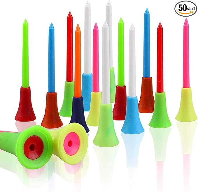 Crestgolf Rubber Cushion Top Plastic Golf Tees Mixed Colors Pack of 50pcs
