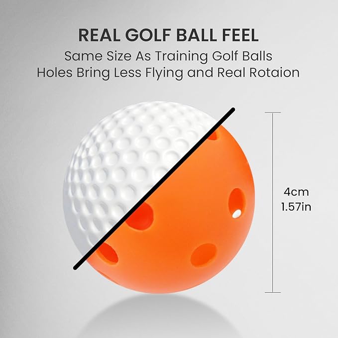 Golf Practice Balls Plastic Value 50 Pack and Golf Ball Bucket with Handle, Limited Flight Sports Training Ball, Indoor Outdoor Backyard Garden Driving Range Use
