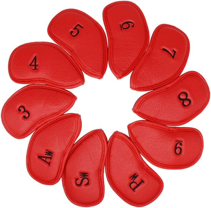 SEACLOUD 10Pcs Golf Skull Thick Synthetic Leather Iron Head Covers for Golf Iron Club Head Protectors