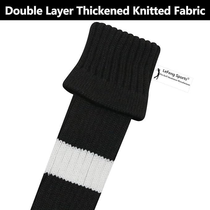 LeFeng 3Pcs Golf Club Covers, Knitted Golf Club Covers for 460cc Driver Fairway Woods and Hybrid