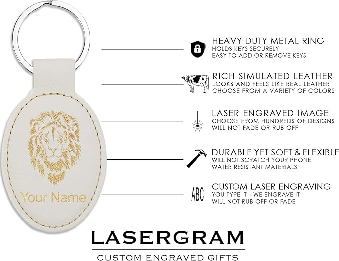LaserGram Oval Keychain, Golf Ball, Personalized Engraving Included (White with Gold)