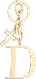 Gold Initial Keychain for Women A-Z Letter Cross Keychains Alphabet Key Chain bag Accessories Gift for Christian