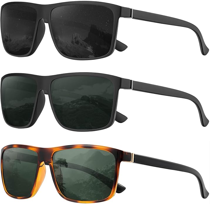 KALIYADI Polarized Sunglasses for Men and Women, Mens Sun Glasses with UV Protection for Driving Fishing Golf (3 Packs)