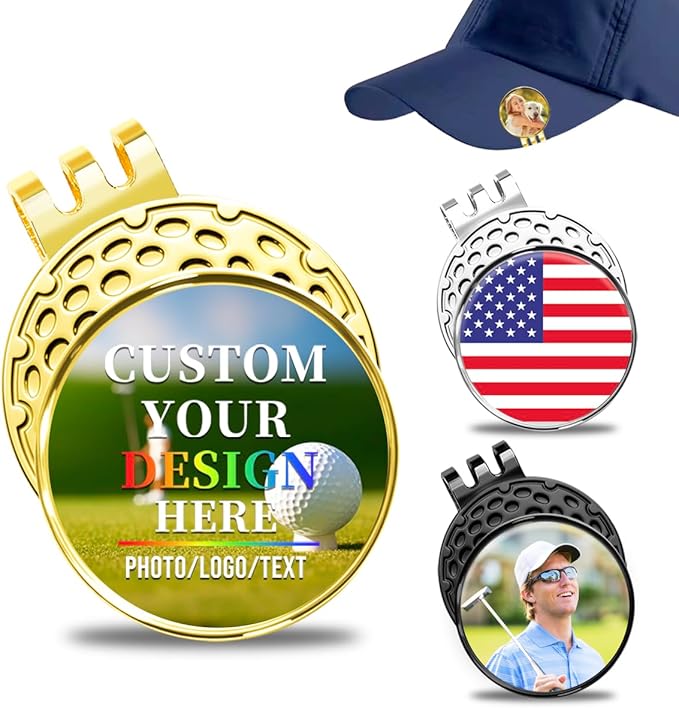 Personalized Golf Ball Marker Hat Clip – Custom Magnetic Ball Marker with Your Photo, Name, Logo or Initials – Unique Golf Gift for Men, Dad, Coach, Golfer