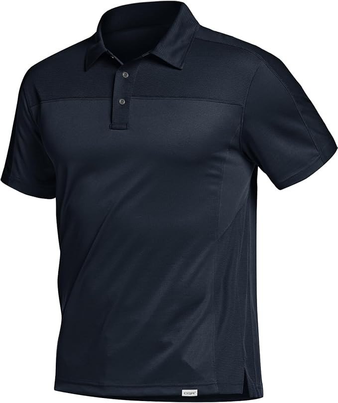 CQR Men's Polo Shirts, Tactical Short Sleeve Golf Performance Shirts, Lightweight Dry Fit UPF 50+ Pique