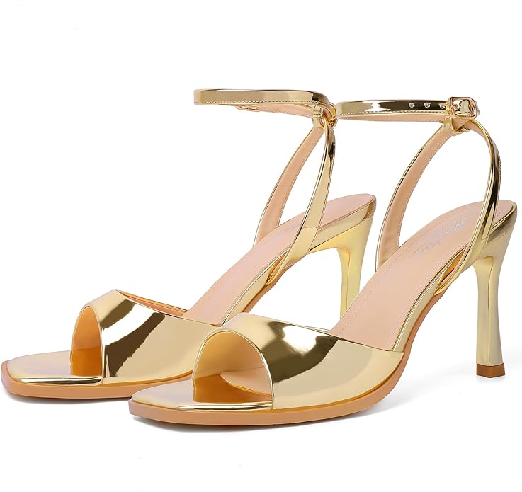 Mostrin Strappy Heels for Women Square Open Toe Lace Up Heeled Sandals Ankle Strap Sexy Stiletto High Heels for Party, Prom, Dating, Wedding