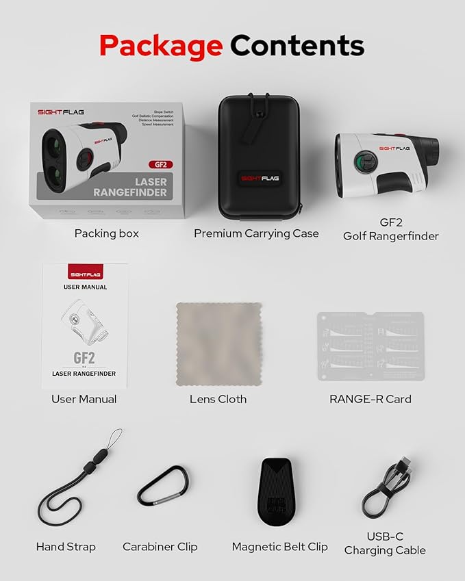 GF2 Golf Rangefinder with Slope, 1300 Yards Laser Range Finder, 7.5X Magnification, Flag Pole Locking Vibration 0.3 Yard Accuracy, Rechargeable Magnetic Golf Accessories Gift for Men Women