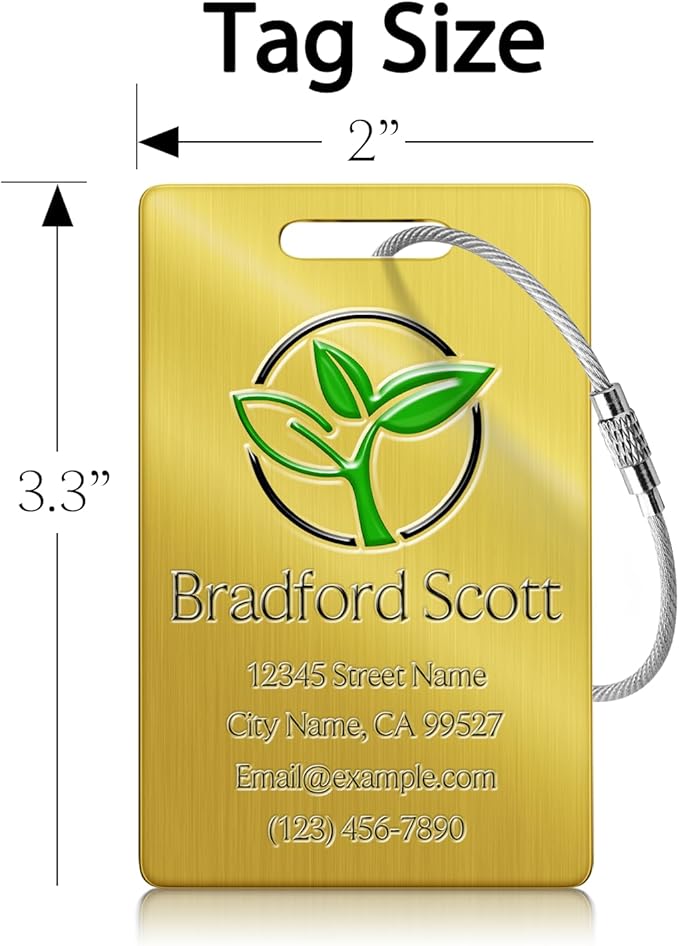 Personalized Luggage Tags - Custom Metal Luggage Tags for Suitcases, Backpacks and Bags with Your Personalized Club Logo Text (Gold)