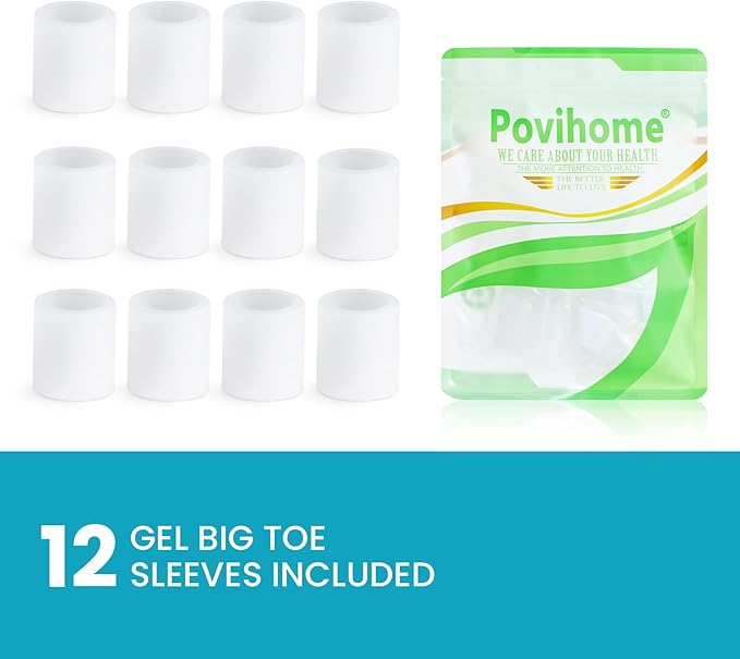 Povihome Toe Sleeves, Toe Protectors, 12 Pack Toe Tube Pads for Hammer Toe,Stubbed Toe,Corns, Calluses Protect (Large Size, White)