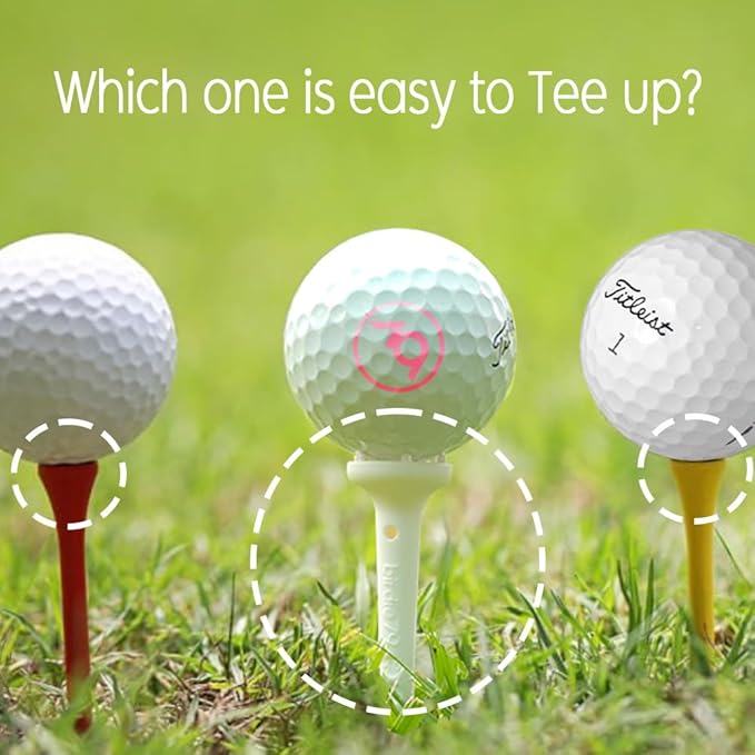 Big Easy White Golf Tee Set – 3.25" Tees with Height Adjust, 6-Prong Low-Friction Head, Silicone Stopper – (12pcs Golf Tees and 12pcs Stopper / 1pack)