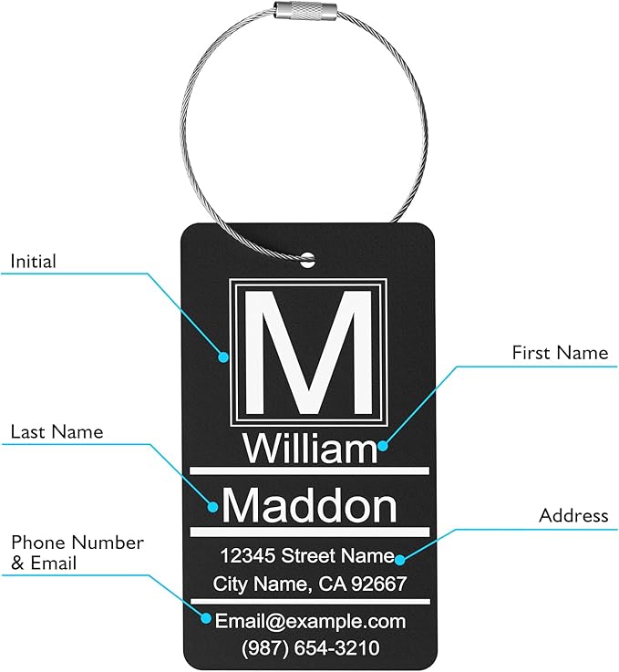 Luggage Tags for Suitcase - Red Personalized Engraved Metal Tag for Cruise Travel - Custom Name Tags Suitable for Bags and Backpacks