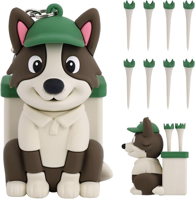 Dog Caddy Golf Tee Holder Bag Accessories, Including 8 Golf Ball Tees Creative Cute Puppy Holder Set for Women Men Golfers Attaching to Backpack Shoulder Bag Belt