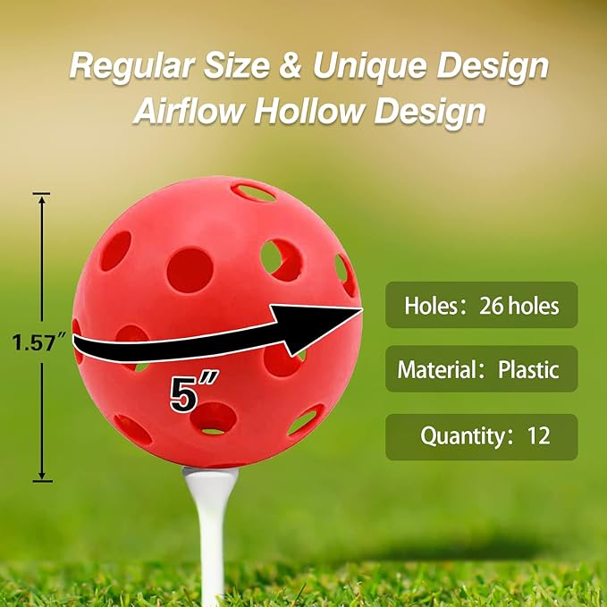 GSE Games & Sports Expert 12-Pack Practice Golf Balls, 40mm Limited Flight Plastic Soft Golf Balls, Airflow Hollow Training Golf Ball for Swing Practice (Several Colors Available)