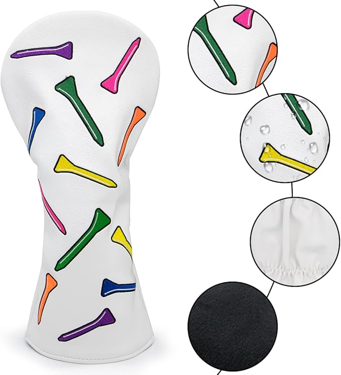 1 Pcs Montela Golf Club Covers,Colorful Birdie Tee 3 Wood Headcover Driver Headcover Fairway Wood Head Covers Hybrid Headcover Leather Golf Head Covers for Odyssey Scotty Cameron Taylormade