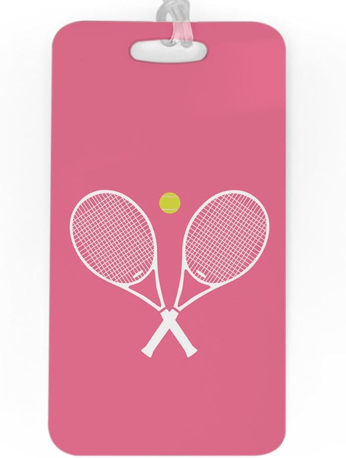 ChalkTalkSPORTS Tennis Luggage & Bag Tag | Crossed Tennis Rackets | Custom Info on Back | Large | Pink