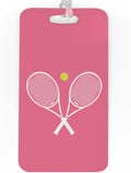 ChalkTalkSPORTS Tennis Luggage & Bag Tag | Crossed Tennis Rackets | Custom Info on Back | Large | Pink