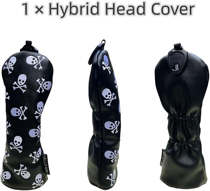 Set Golf Club Covers or 1pc Black Driver Headcover 3 5 Wood Headcover Hybrid Headcover Skull Heads Embroidery, PU Leather Golf Head Covers for Woods and Driver, Golf Accessories for Men