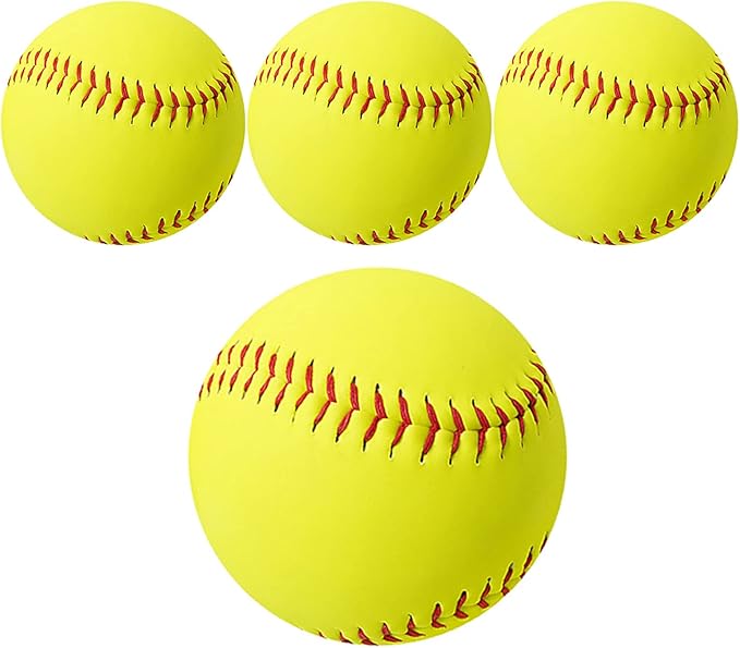 Softballs 11 Inch 4 Pack Sports Practice Yellow Softballs Unmarked Autograph Softball Official Size and Weight Softbal for Games, Practice, Training, Hitting, Pitching, Fielding