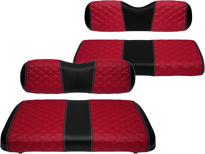 Golf Cart Seat Covers Front and Rear Waterproof and Sun Resistant Marine Grade Vinyl Leather Seat Cover Accessories for EZGO TXT 1994-2013, Deep Red(4PCS)