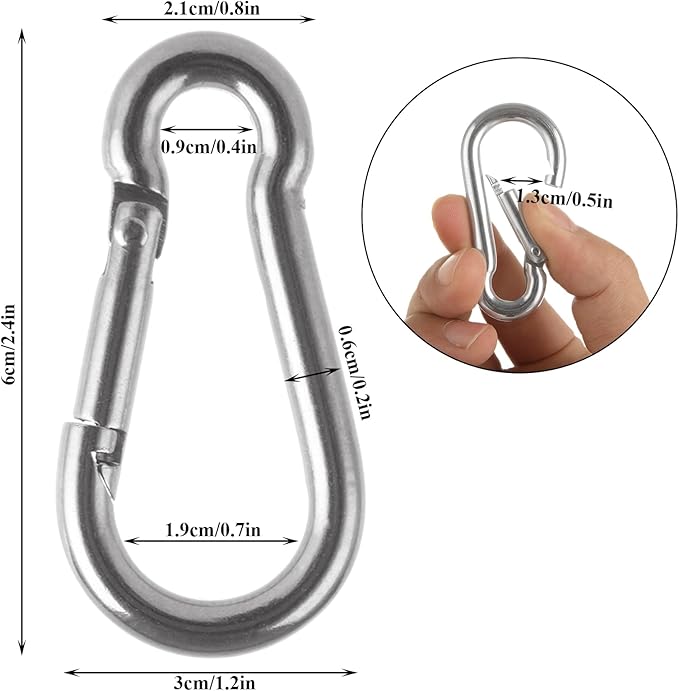 MIVIDE 32 Pack M6 x 2.36 inch Carabiner Clips Spring Snap Hook, 304 Stainless Steel Heavy Duty Snap Hooks Carabiner Quick Link Clip for Camping Hiking Traveling Outdoor Swing Gym, 260Lbs Capacity