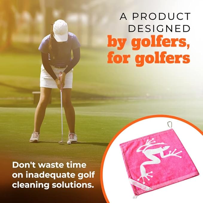 Frogger Amphibian Golf Towel with Wet and Dry Technology, Pink - Golf Bag Accessory for Men and Women with Carabiner Clip